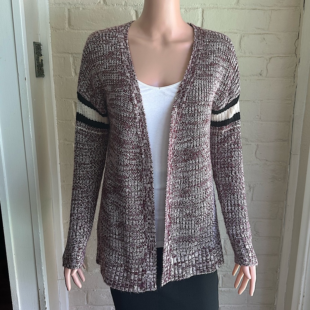 Hippie Rose size small burgundy white and black boho comfy knit cardigan